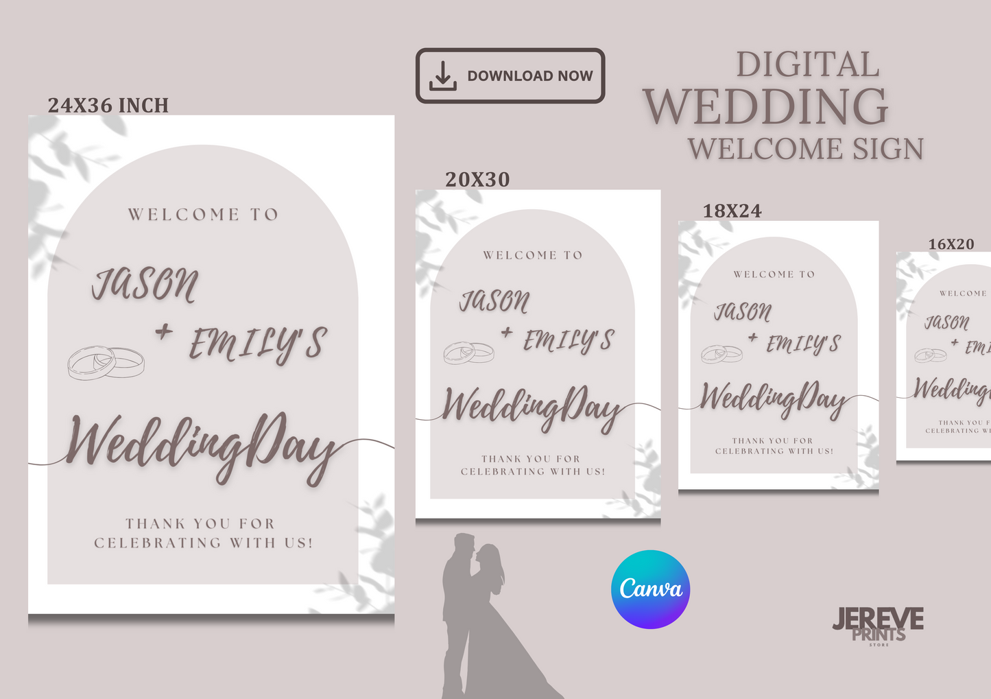 Digitale Bruiloft Welkomstbord - Bruiloft Decor in 4 Formaten